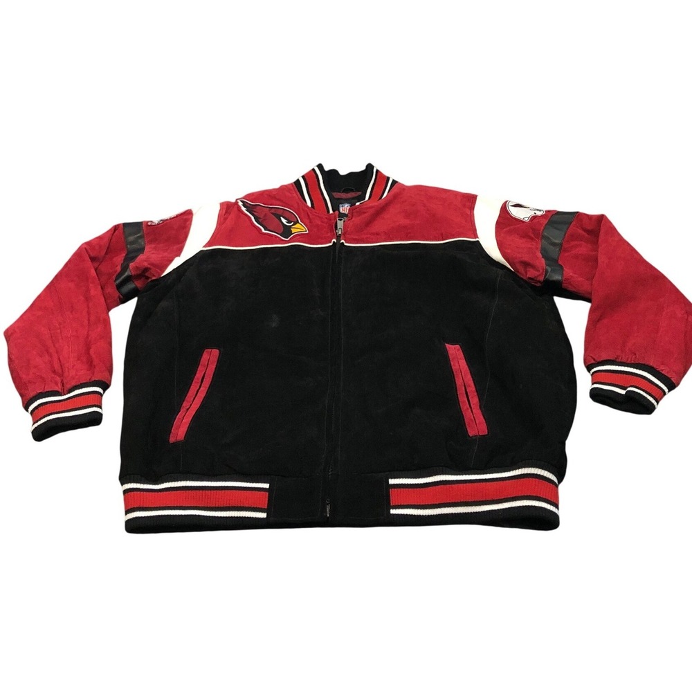 NFL G-111 Arizona Cardinals Jacket Mens XXL Red Suede Leather Varsity Bomber